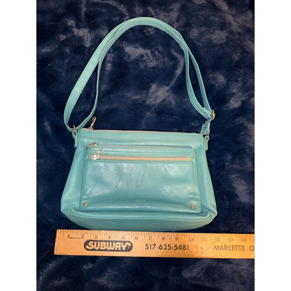 Relic Teal Blue Faux Leather Multi Pocket Crossbody Shoulder Bag - Picture 4 of 7